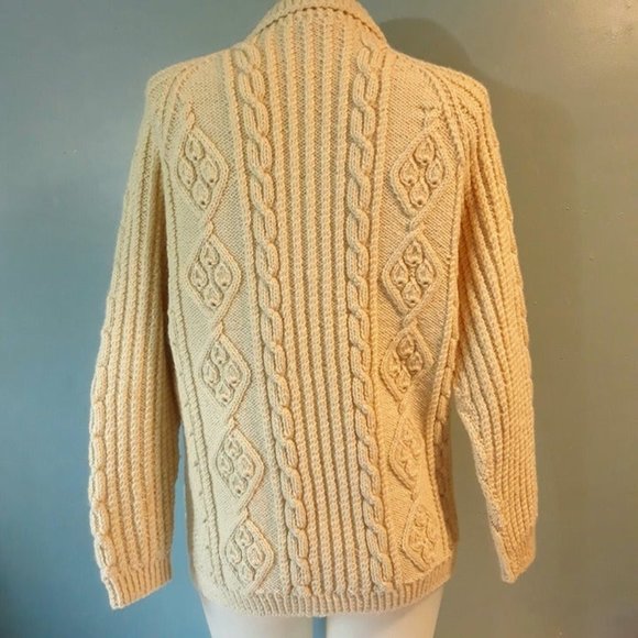 Vintage Irish Traditional Hand Knit Cardigan with Cables, Buttons, Pockets - Picture 6 of 8